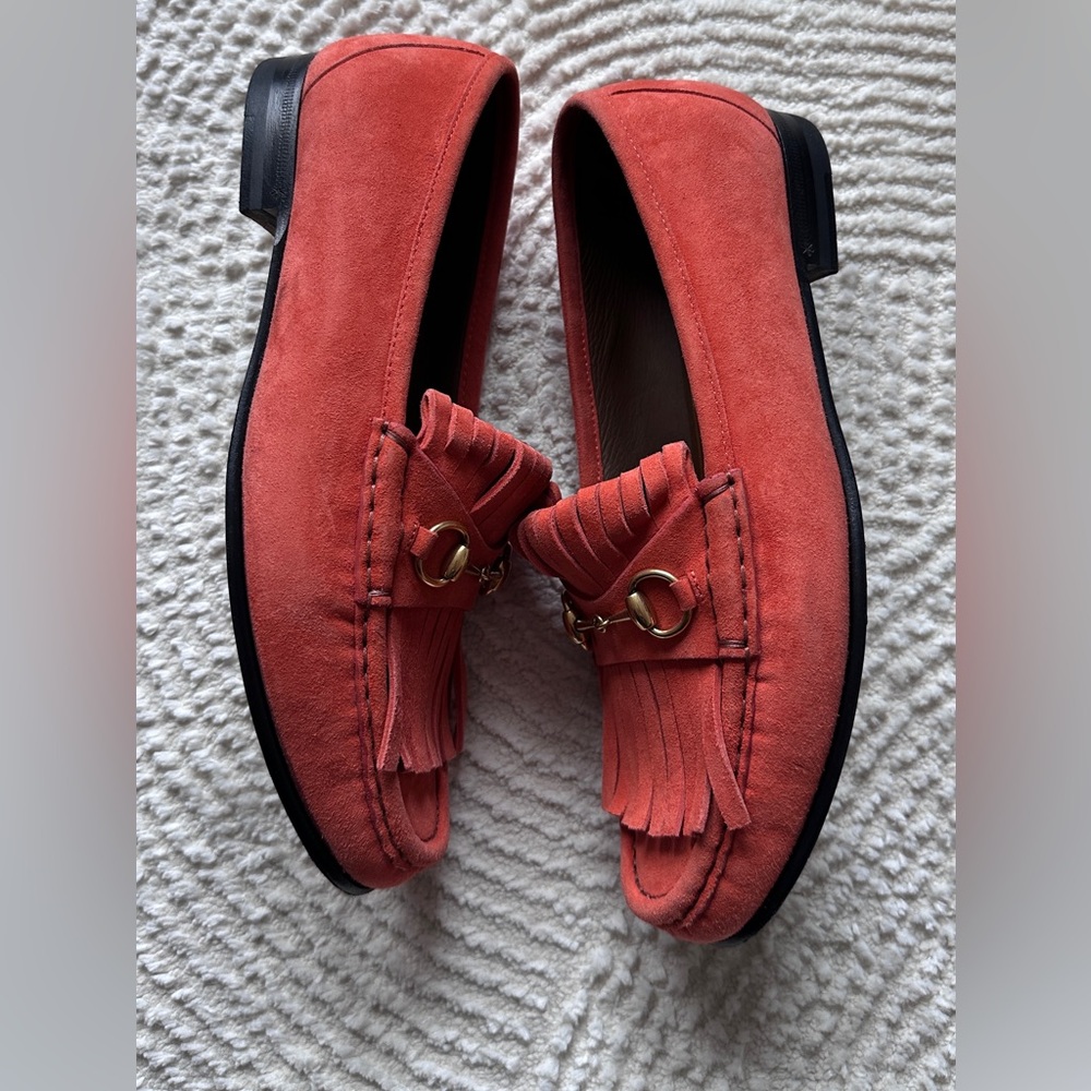 Gucci Orange Suede Fringe Horsebit Loafers 38.5 - Picture 13 of 14